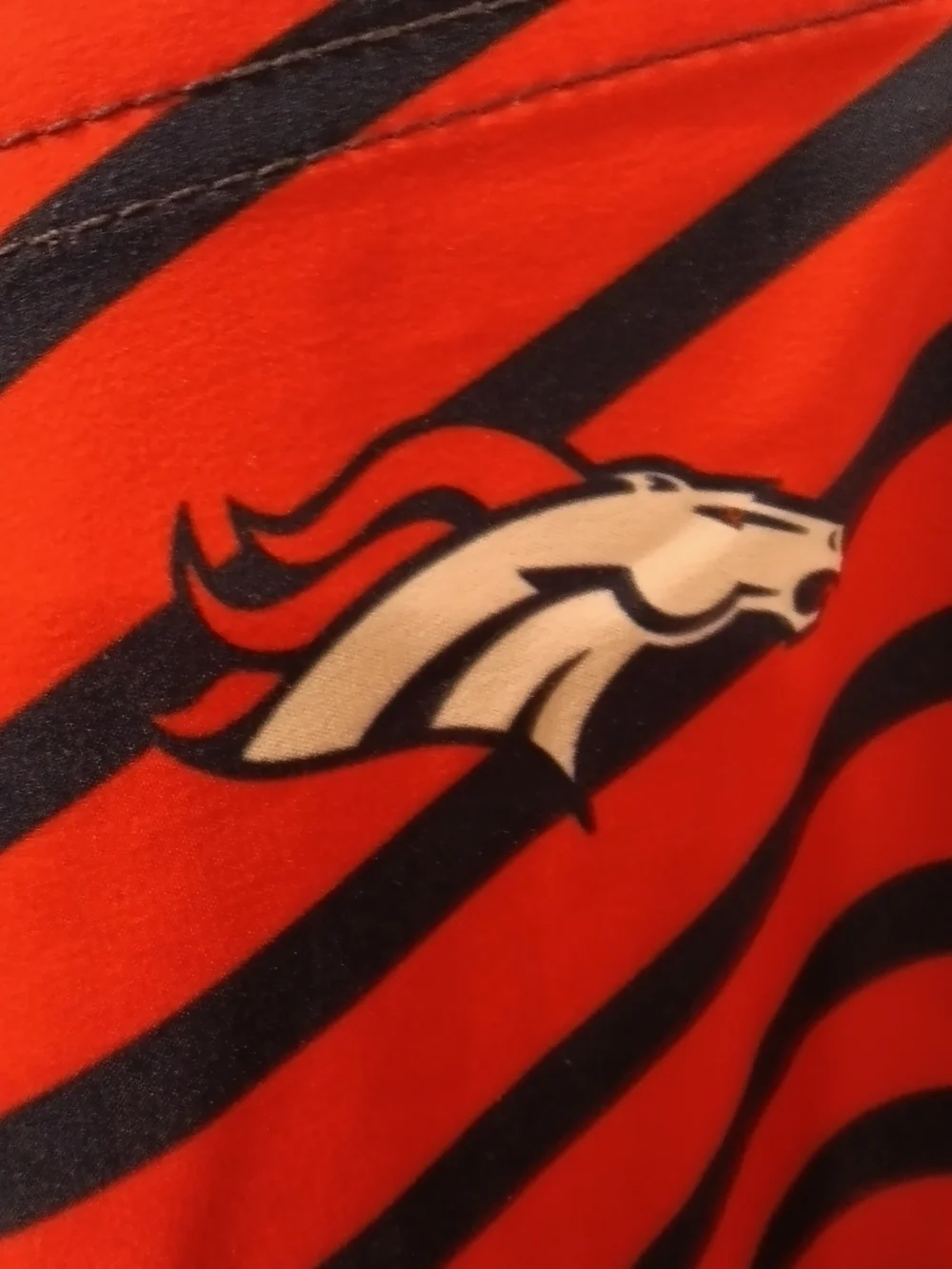 Bronco's Team Apparel Men's Navy and Orange Striped Swim Trunks Size 34